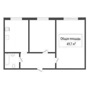2-к квартира, вторичка, 50м2, 2/2 этаж