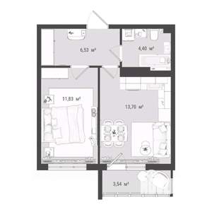 2-к квартира, вторичка, 40м2, 13/16 этаж
