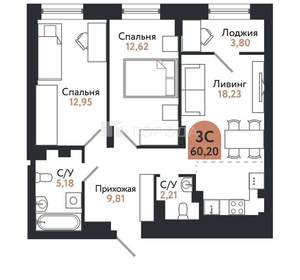 3-к квартира, вторичка, 60м2, 14/26 этаж