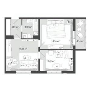3-к квартира, строящийся дом, 53м2, 5/16 этаж
