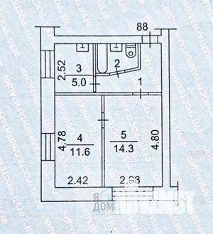 2-к квартира, вторичка, 39м2, 1/5 этаж