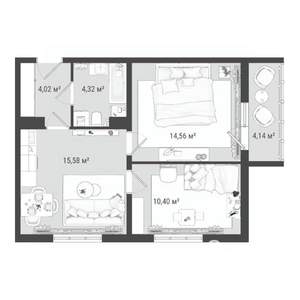 3-к квартира, строящийся дом, 53м2, 2/16 этаж