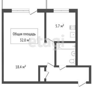 1-к квартира, вторичка, 32м2, 3/5 этаж