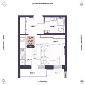 Студия квартира, вторичка, 25м2, 4/9 этаж