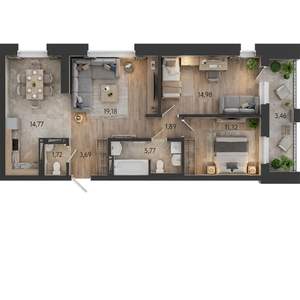 3-к квартира, вторичка, 77м2, 2/19 этаж