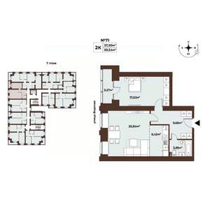 2-к квартира, строящийся дом, 60м2, 7/8 этаж