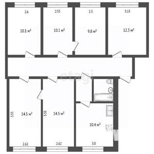 6-к квартира, вторичка, 102м2, 2/2 этаж