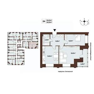 2-к квартира, вторичка, 63м2, 6/8 этаж