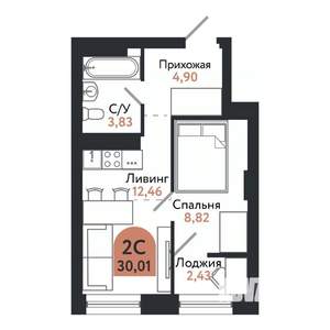 2-к квартира, вторичка, 30м2, 22/26 этаж