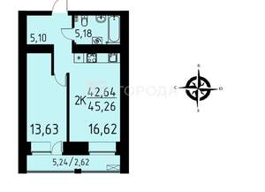 2-к квартира, вторичка, 45м2, 3/16 этаж