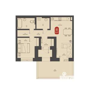 2-к квартира, вторичка, 56м2, 1/23 этаж