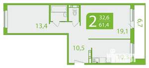2-к квартира, вторичка, 58м2, 10/10 этаж