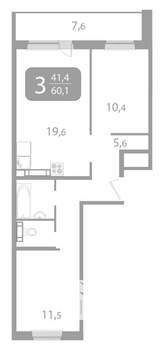 3-к квартира, вторичка, 60м2, 10/17 этаж