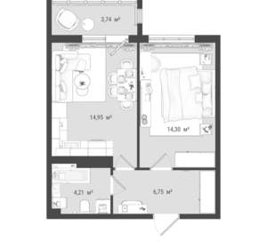 2-к квартира, вторичка, 44м2, 11/16 этаж