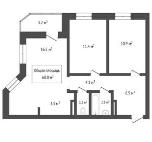 3-к квартира, вторичка, 57м2, 2/12 этаж