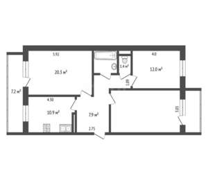 3-к квартира, вторичка, 77м2, 1/17 этаж