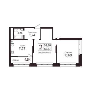 2-к квартира, вторичка, 61м2, 19/23 этаж