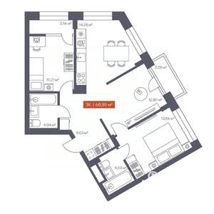3-к квартира, вторичка, 69м2, 4/7 этаж