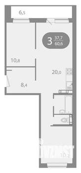 3-к квартира, вторичка, 61м2, 9/10 этаж