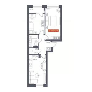 2-к квартира, вторичка, 65м2, 6/7 этаж