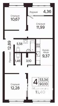 4-к квартира, вторичка, 90м2, 4/23 этаж