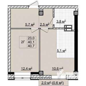 2-к квартира, строящийся дом, 40м2, 10/18 этаж