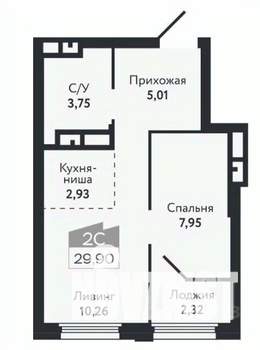 1-к квартира, вторичка, 30м2, 22/26 этаж