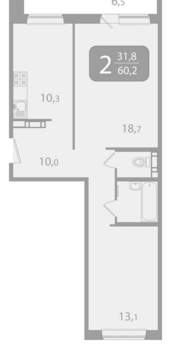2-к квартира, вторичка, 60м2, 9/10 этаж