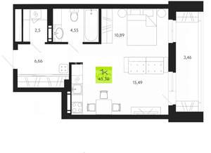 1-к квартира, вторичка, 45м2, 6/19 этаж