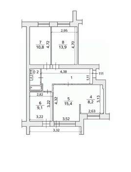 4-к квартира, вторичка, 71м2, 2/9 этаж