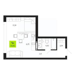 1-к квартира, строящийся дом, 34м2, 2/19 этаж