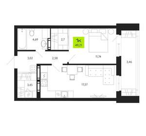 1-к квартира, вторичка, 49м2, 3/20 этаж