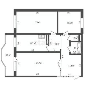 3-к квартира, вторичка, 83м2, 8/17 этаж