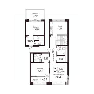 3-к квартира, вторичка, 86м2, 1/23 этаж