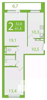 2-к квартира, вторичка, 58м2, 4/10 этаж