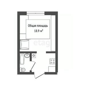 1-к квартира, вторичка, 19м2, 2/3 этаж