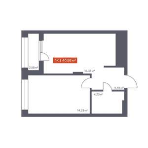 1-к квартира, строящийся дом, 41м2, 2/30 этаж