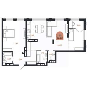 3-к квартира, вторичка, 93м2, 26/26 этаж