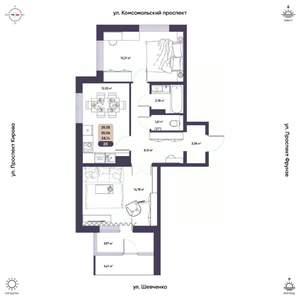 2-к квартира, вторичка, 55м2, 2/9 этаж