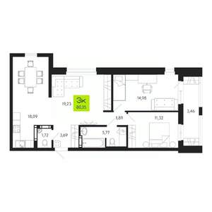 3-к квартира, строящийся дом, 80м2, 5/19 этаж
