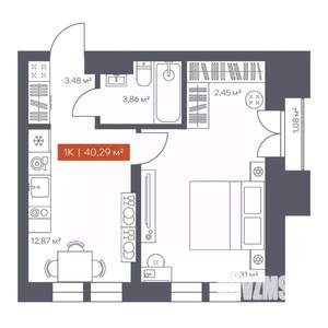 1-к квартира, вторичка, 40м2, 13/30 этаж