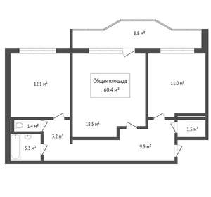2-к квартира, вторичка, 60м2, 12/14 этаж