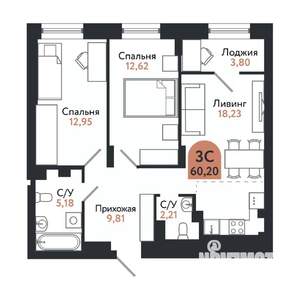 3-к квартира, вторичка, 60м2, 2/26 этаж
