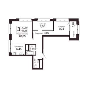 3-к квартира, вторичка, 64м2, 17/23 этаж