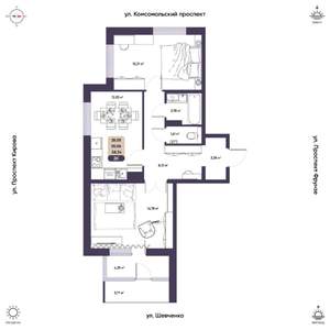 2-к квартира, вторичка, 55м2, 3/9 этаж