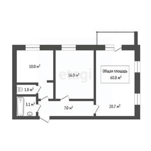 2-к квартира, вторичка, 61м2, 6/10 этаж