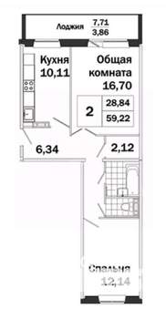 2-к квартира, вторичка, 55м2, 2/10 этаж