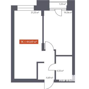1-к квартира, вторичка, 45м2, 3/30 этаж