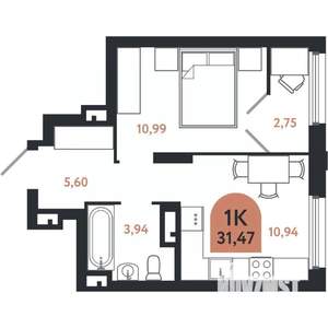 1-к квартира, строящийся дом, 31м2, 11/26 этаж