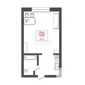 Студия квартира, вторичка, 18м2, 1/5 этаж